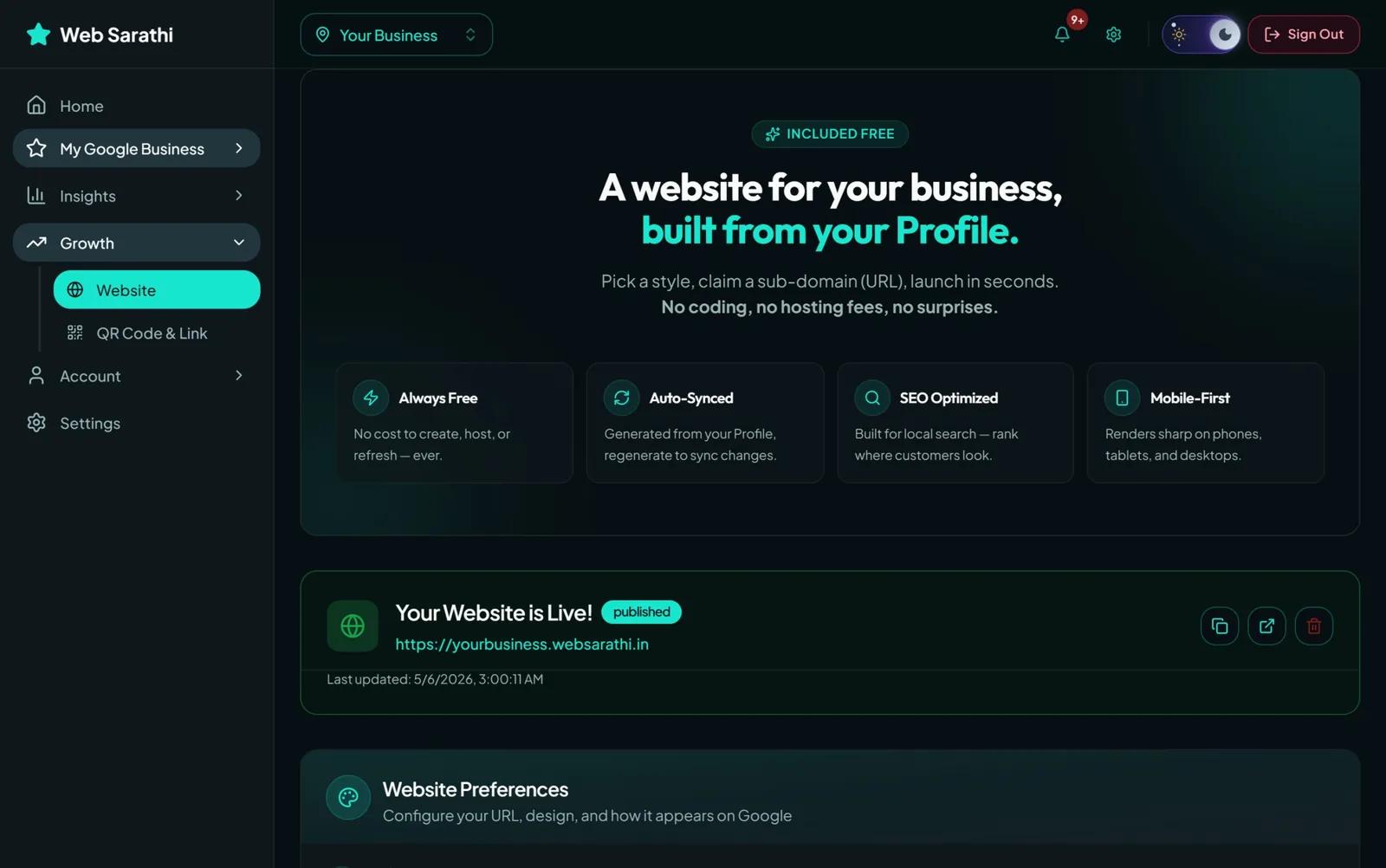 One-click SEO website builder preview