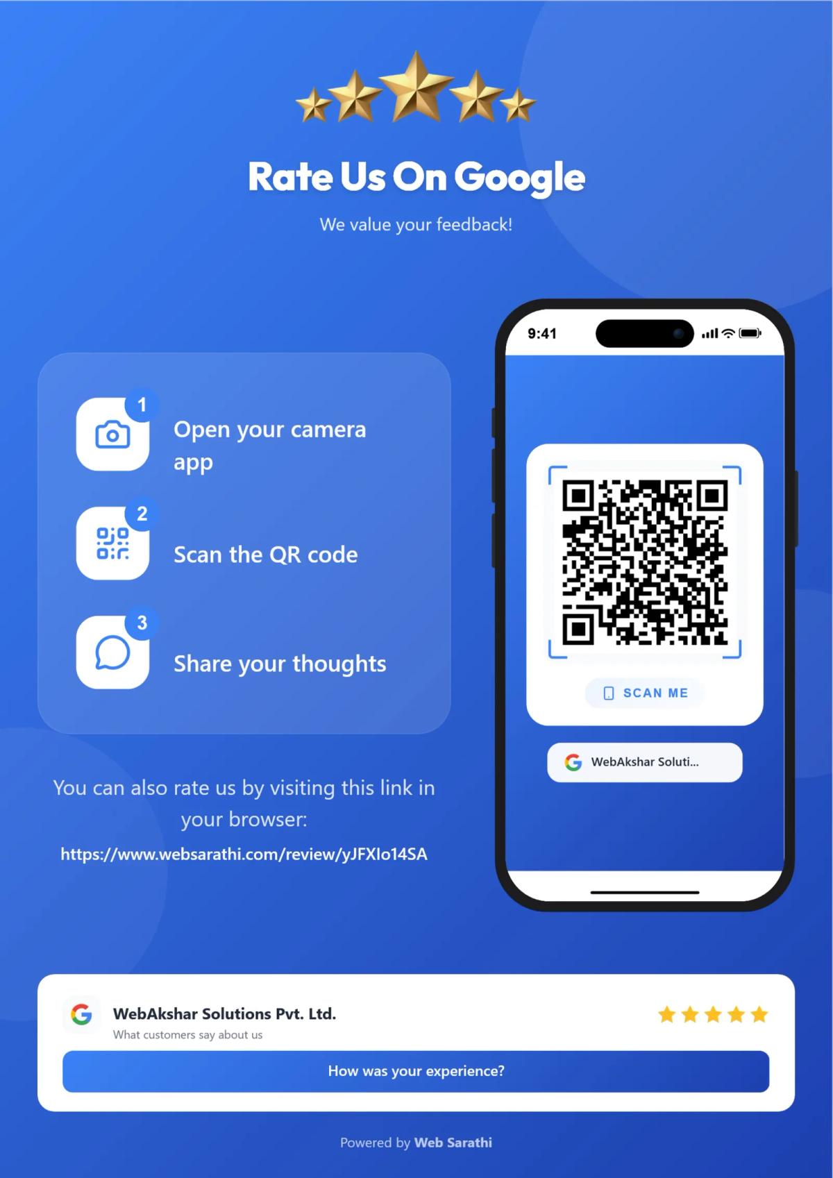 Web Sarathi QR Code Poster — Rate Us On Google